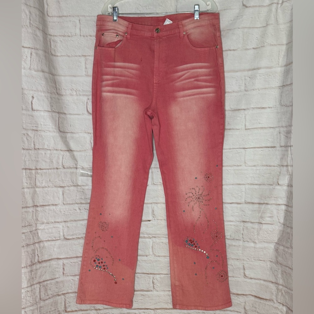 Diane Gilman Pink Embellished Flare Jeans